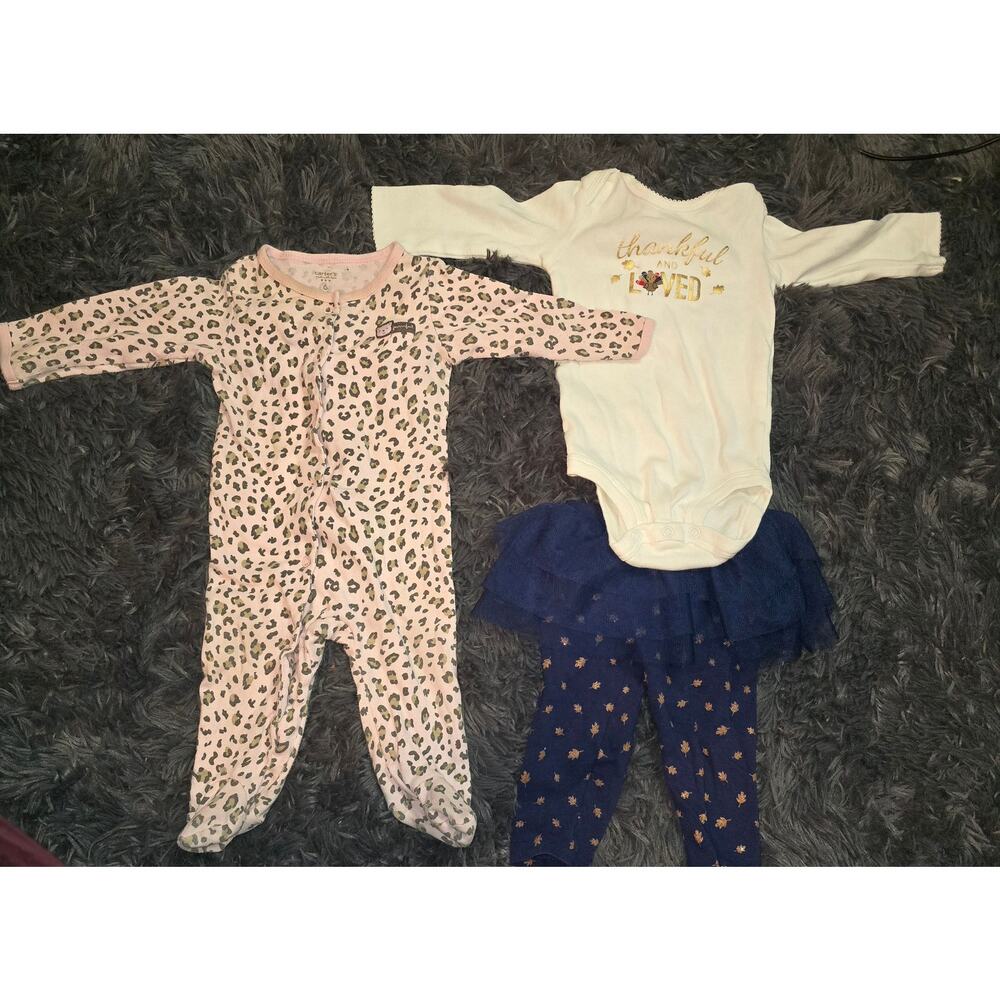 #162 Excellent Pre-Owned Lot of 2 Girl's Thanksgiving Outfit and Sleeper-6 Month